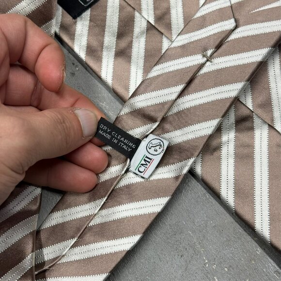 Stefano Ricci Tie "Luxury Collection" Striped Silk Made in Italy Satin Gold 4" - Picture 9 of 11